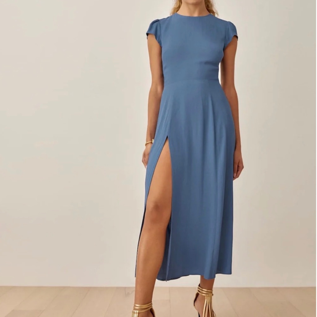 Reformation Blue Gavin Midi Dress - Like New